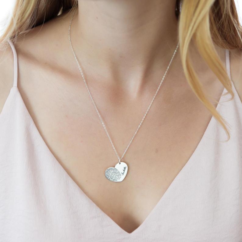 Custom Fingerprint Lettering Heart 925 Sterling Silver Necklace - The Pet Pillow