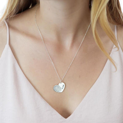 Custom Fingerprint Lettering Heart 925 Sterling Silver Necklace - The Pet Pillow