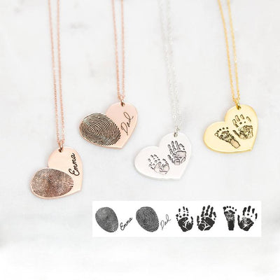 Custom Fingerprint Lettering Heart 925 Sterling Silver Necklace - The Pet Pillow