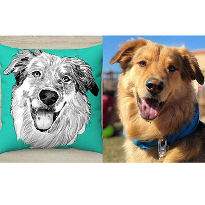 Custom Hand Drawing Charcoal Portrait Memorial Square Pillow of Your Pet - The Pet Pillow