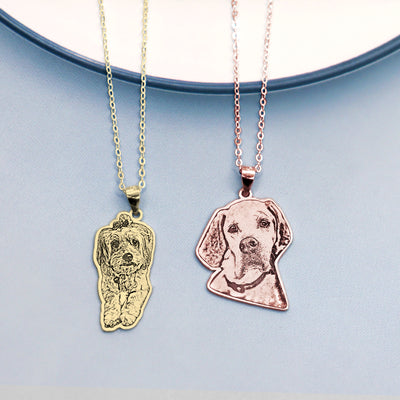 Pet Necklace Customize from Your Pet Photo, Engraved with Dog Name, Necklace Lookalike Your Pet Shape - The Pet Pillow
