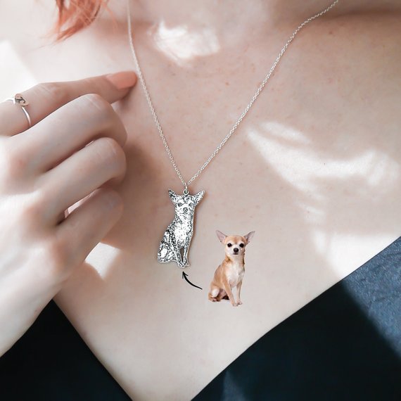 Personalized Engraved Photo and Name Dog Sliver Necklace - The Pet Pillow